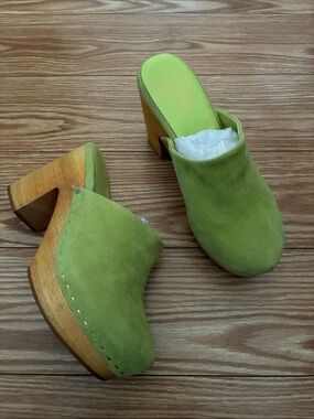 Charlotte Stone Lime Green Suede Clog Heels